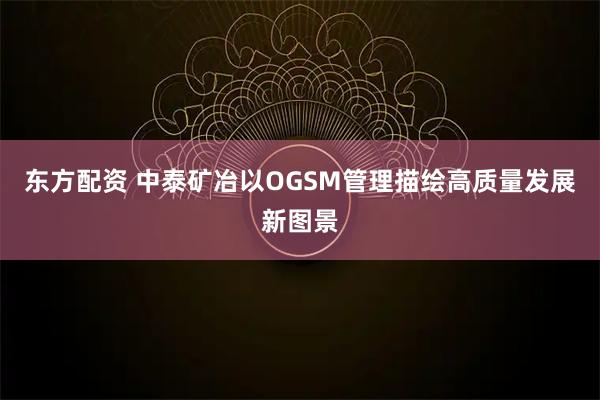 东方配资 中泰矿冶以OGSM管理描绘高质量发展新图景