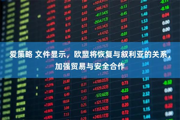 爱策略 文件显示，欧盟将恢复与叙利亚的关系，加强贸易与安全合作